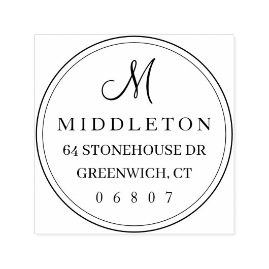 Einfache Round-Script-Monogram-Rücksendeadresse Permastempel (Design)
