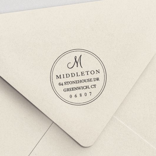 Einfache Round-Script-Monogram-Rücksendeadresse Permastempel