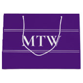 Einfache Royal Lila mit White Monogram Große Geschenktüte (Vorderseite)