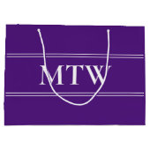 Einfache Royal Lila mit White Monogram Große Geschenktüte (Rückseite)