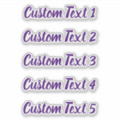 Einfache Royal Lila Script 5 Zeilen Text Aufkleber (Vorderseite)