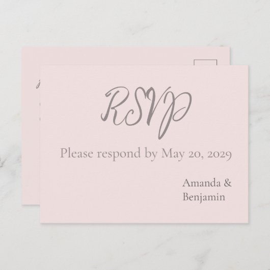 Einfache RSVP-Hochzeit für Minimalistische Misty-R Postkarte (Vorne/Hinten)