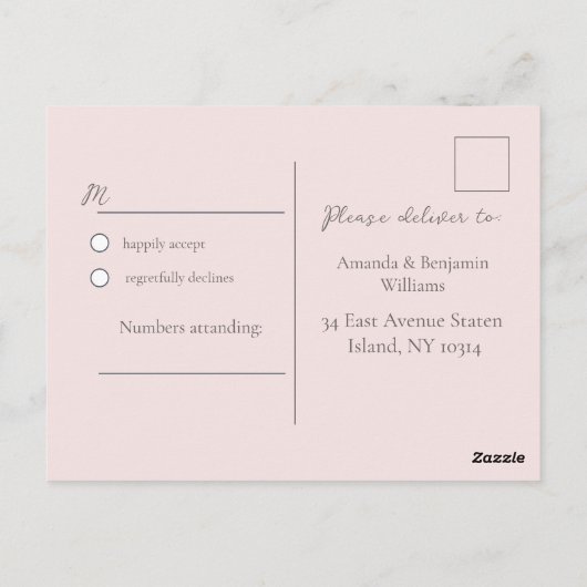 Einfache RSVP-Hochzeit für Minimalistische Misty-R Postkarte (Rückseite)