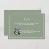 Einfache RSVP-Karte für Monogram, grüner QR-Code H Dankeskarte (Vorne/Hinten)