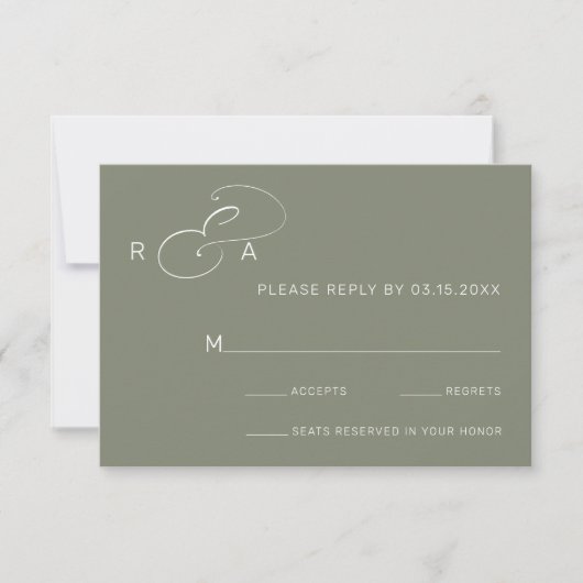 Einfache RSVP-Karte für Monogram Sage Green Weddin RSVP Karte (Vorderseite)