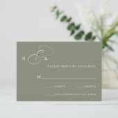Einfache RSVP-Karte für Monogram Sage Green Weddin RSVP Karte (Stehend Vorderseite)