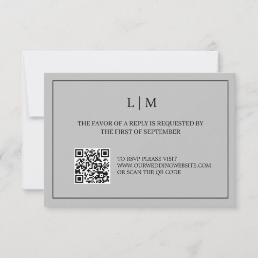 Einfache RSVP-Karte für Monogramm-Grau-QR-Code Dankeskarte (Vorderseite)