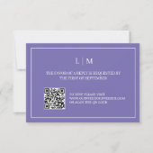 Einfache RSVP-Karte für Monogramm Lila QR-Code Dankeskarte (Vorderseite)