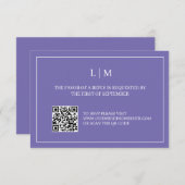 Einfache RSVP-Karte für Monogramm Lila QR-Code Dankeskarte (Vorne/Hinten)