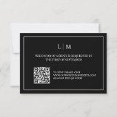 Einfache RSVP-Karte für Monogramm, schwarzer QR-Co Dankeskarte (Vorderseite)