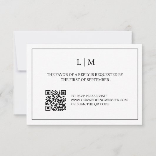 Einfache RSVP-Karte für Monogramm, weißer QR-Code Dankeskarte (Vorderseite)