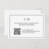 Einfache RSVP-Karte für Monogramm, weißer QR-Code Dankeskarte (Vorne/Hinten)