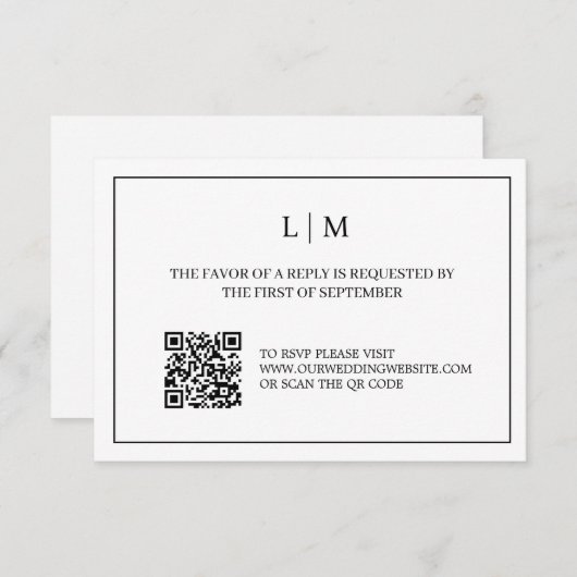 Einfache RSVP-Karte für Monogramm, weißer QR-Code Dankeskarte (Vorne/Hinten)