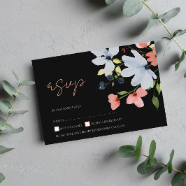 Einfache RSVP-Karte für Schwarz-Rosa-Flora-Hochzei RSVP Karte