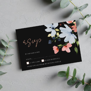 Einfache RSVP-Karte für Schwarz-Rosa-Flora-Hochzei RSVP Karte