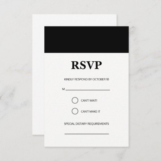 Einfache RSVP-Karte mit schwarzem Streifen RSVP Karte (Vorne/Hinten)