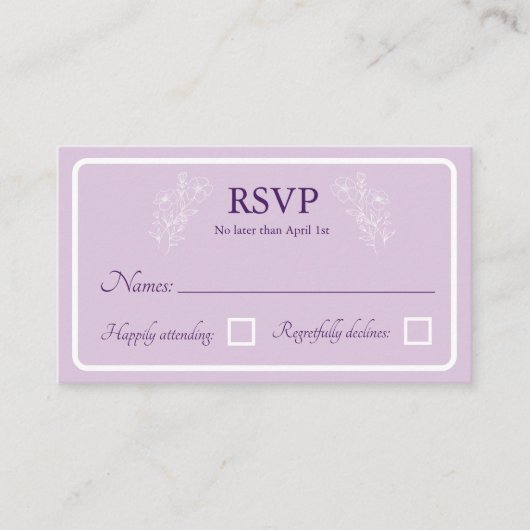 Einfache RSVP-Reaktionskarten für Blumenhochzeiten Begleitkarte (Vorderseite)