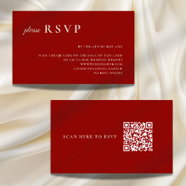 Einfache Ruby Red Bone White QR Code Hochzeit RSVP Begleitkarte