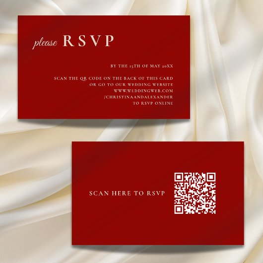 Einfache Ruby Red Bone White QR Code Hochzeit RSVP Begleitkarte
