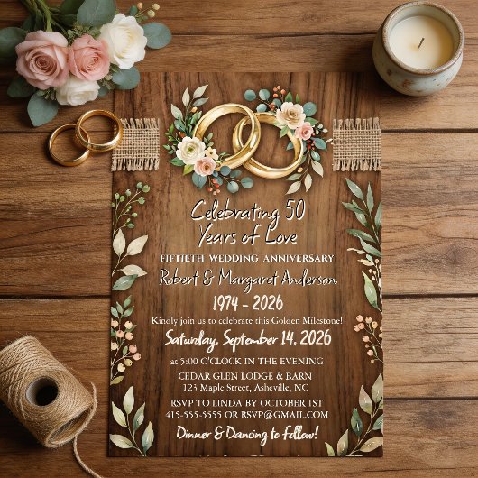 Einfache Ruby-Schrift zum 50. Hochzeitstag Einladung