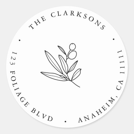 Einfache Rücksendeadresse für Olivenzweige Runder Aufkleber (Vorderseite)