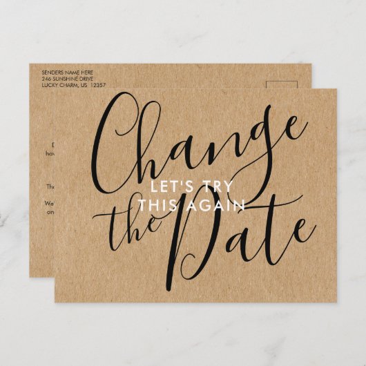 Einfache rustikale Änderung des Datums verschoben  Ankündigungspostkarte (Vorne/Hinten)