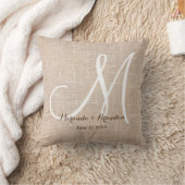 Einfache Rustikale Beige-Burlap-Monogramm-Hochzeit Kissen (Decke)
