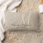 Einfache Rustikale Beige-Burlap-Monogramm-Hochzeit Lendenkissen (Decke)