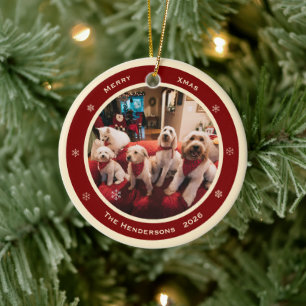 Einfache rustikale benutzerdefinierte Foto-Jahres- Keramik Ornament