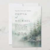 Einfache rustikale Bergsee-Hochzeit mit nebligen K Einladung (Vorderseite)