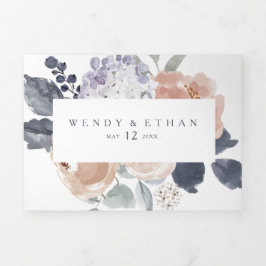 Einfache rustikale Blumenhochzeit in einem Dreifac Dreifach Gefaltete Einladung