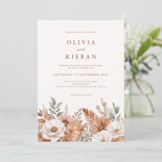 Einfache rustikale Boho-Hochzeit im Herbst Einladung (Stehend Vorderseite)