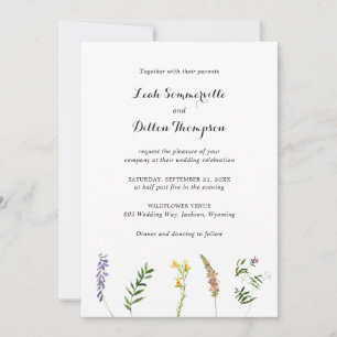Einfache Rustikale Boho Wildblumen Hochzeit Einladung