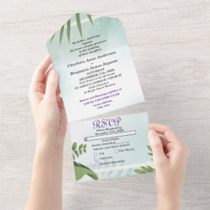 Einfache rustikale Botanische Blumenhochzeit All In One Einladung