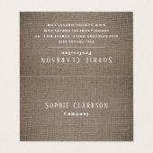 Einfache rustikale Burlap-Effekt Doppeltreue Visitenkarten (Außenseite Aufgefaltet)