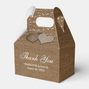 Einfache rustikale Burlap-Gastgeschenk Hochzeit Geschenkschachtel