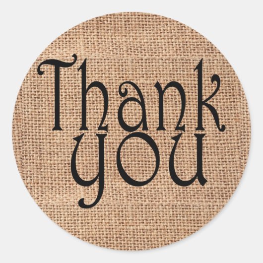 Einfache rustikale Burlap Print Danke Runder Aufkleber (Vorderseite)