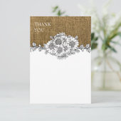 Einfache rustikale Burlap Sonnenblume Danke Karte (Stehend Vorderseite)