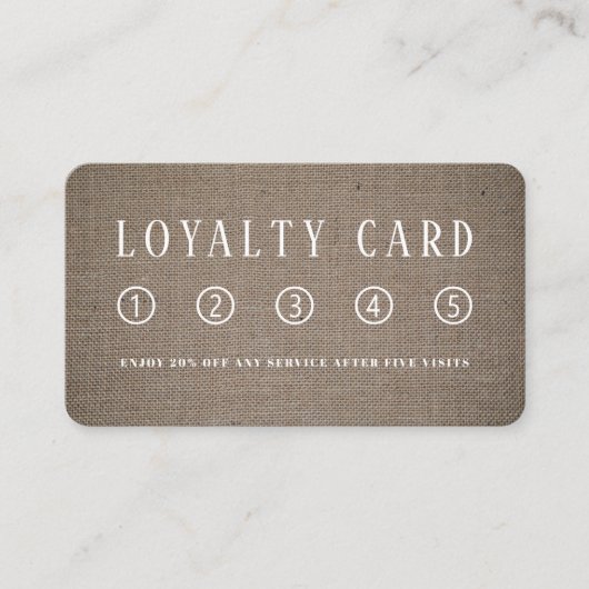 Einfache rustikale Burlap-Wirkung Treuekarte (Vorderseite)