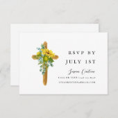 Einfache Rustikale Cross-Baptiskarte RSVP Karte (Vorne/Hinten)