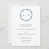 Einfache rustikale Dusty Blue Moderne Grüne Hochze Einladung (Vorderseite)