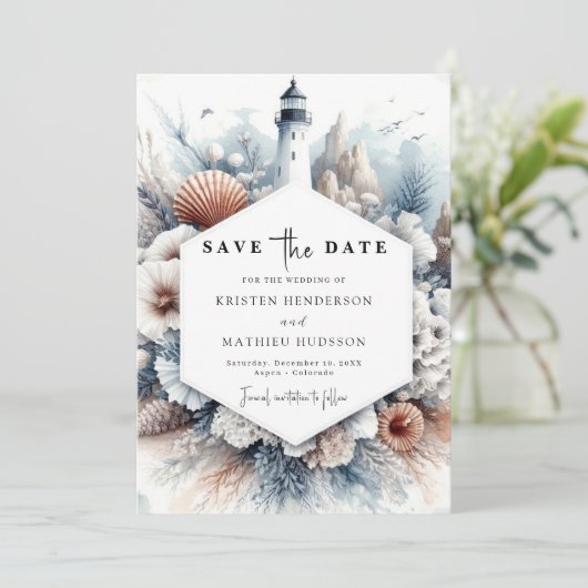 Einfache Rustikale Elegance Hochzeit im Leuchtturm Save The Date (Stehend Vorderseite)
