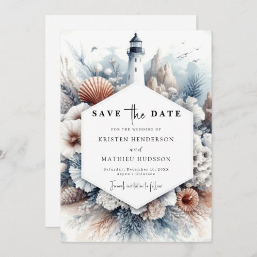 Einfache Rustikale Elegance Hochzeit im Leuchtturm Save The Date (Vorne/Hinten)