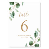 Einfache Rustikale Eukalyptus Greenerity Gold Wedd Tischnummer (Rückseite)