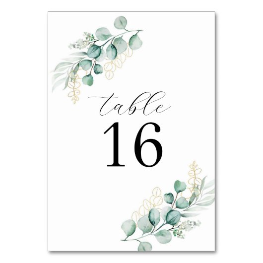 Einfache rustikale Eukalyptus-Hochzeit Tischnummer (Vorderseite)