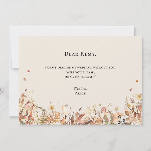 Einfache Rustikale Fall Beige Bridesmaid Vorschlag Einladung (Rückseite)