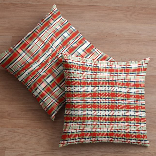 Einfache rustikale Ferien Kariert Niedlich Rot Grü Kissen (Rustic red and green plaid simple minimalist throw pillow)