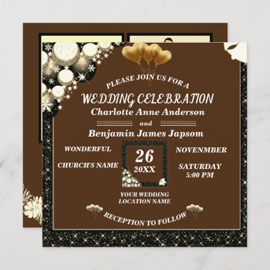 Einfache rustikale Glitzer Holzverheiratung Einladung (Vorne/Hinten)