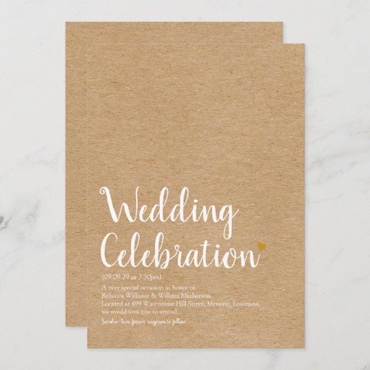 Einfache rustikale Gold Heart Script Wedding Defin Einladung (Vorne/Hinten)