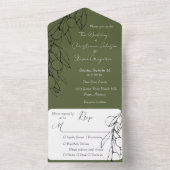 Einfache rustikale grüne und schwarze Olivenzweige All In One Einladung (Innen Boden)